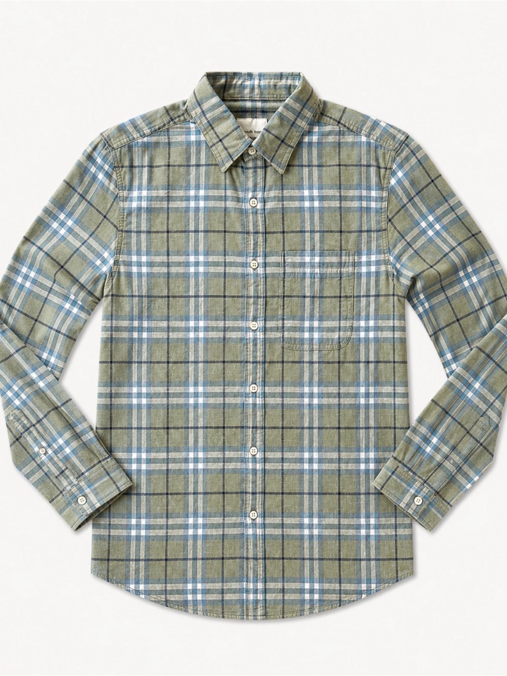 American Eagle Outfitters Green and Blue Plaid Long-Sleeve Button-Down Shirt